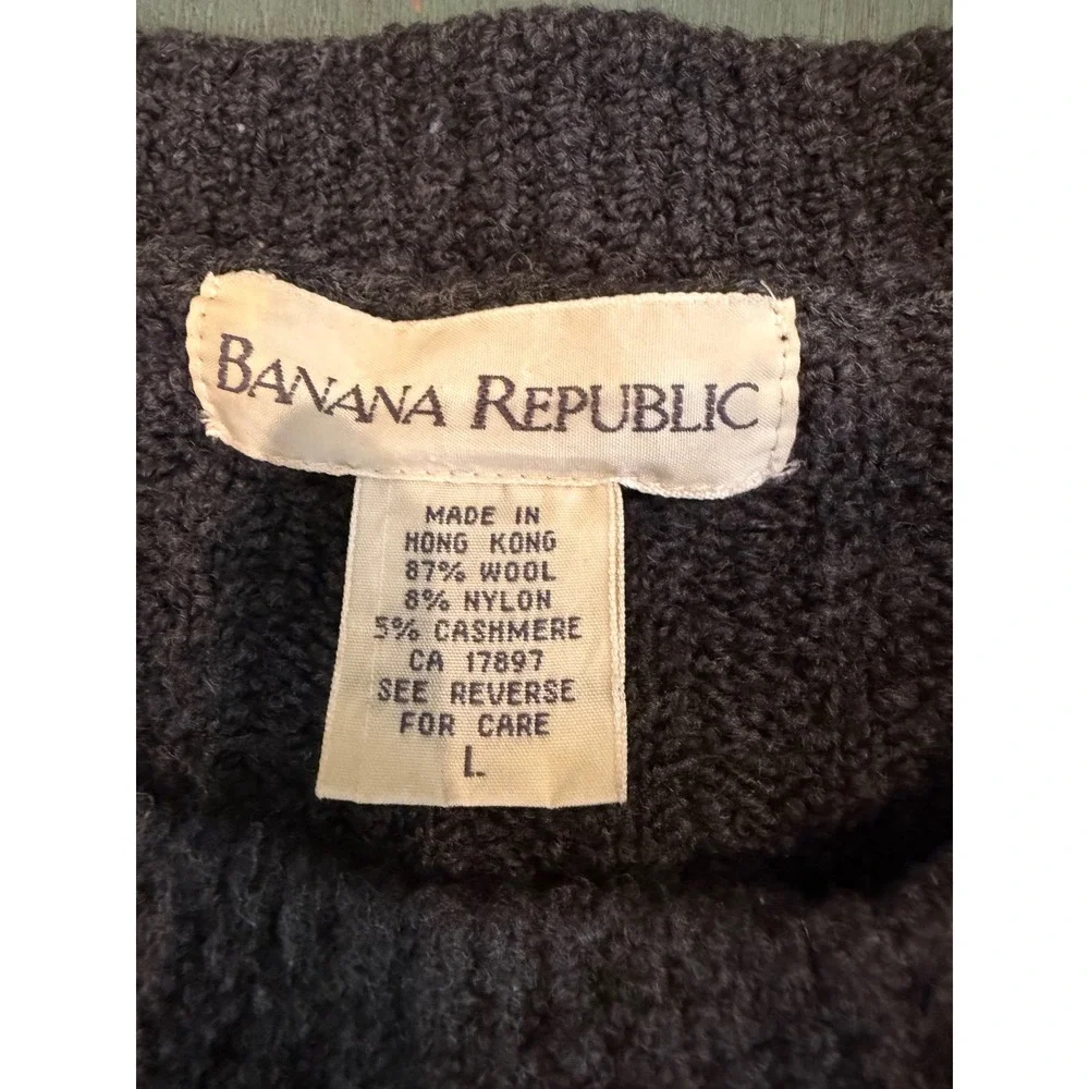 Banana Republic Mens Wool Cashmere Ribbed Crew Neck Sweater Charcoal Grey Large